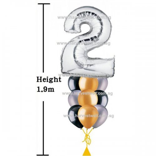 Silver Megaloon Number Helium Balloon Column