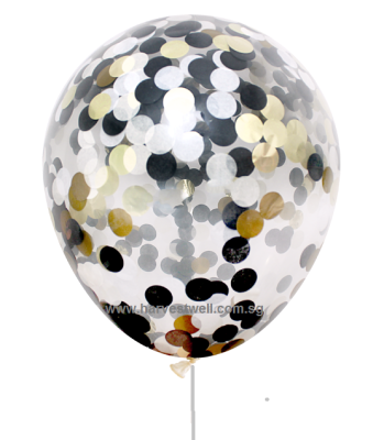 Confetti Helium Latex Balloon (Black, Gold & Silver) Singapore