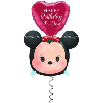 Customised TsumTsum Minnie Mouse With Foil On Top Helium Balloon Singapore