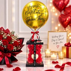 HBD Hot Air Balloon Wne Red Teddy Bear