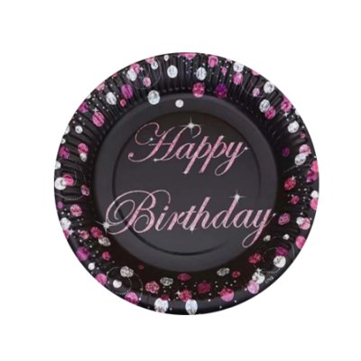 Pink Black HBD 7inches Dessert Paper Plate 8pcs Singapore