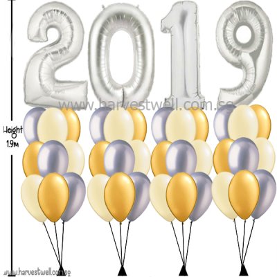 Silver Megaloon Number (Year) Helium Balloon Column Singapore