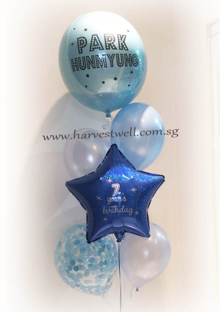 Personalised Baby Blue Theme Balloon Bouquet Singapore