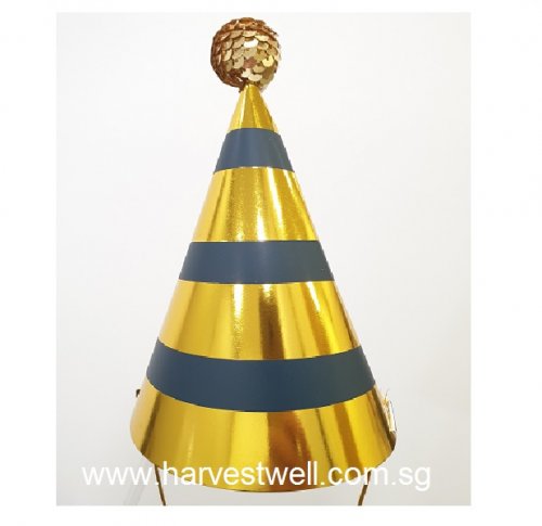 Gold Black Stripe Party Cone Hat