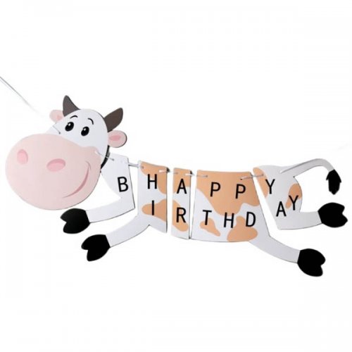 Happy Birthday Baryard Cow Jointed Banner