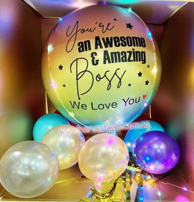 Customize Surprise Box Boss with Rainbow ORBZ Balloon Singapore