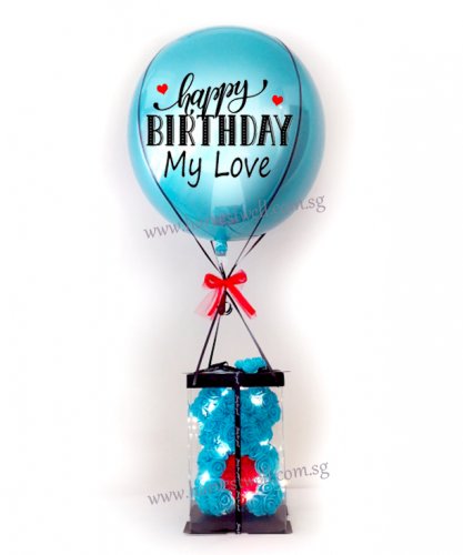 Hot Air Balloon Blue Rose Teddy Bear