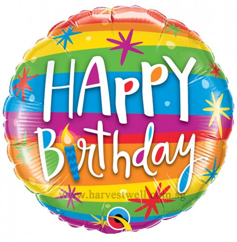 Birthday Rainbow Stripes Mylar Balloon