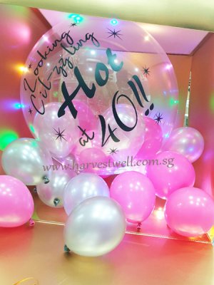 Customize Surprise Balloon Gift Box with Hot 40 Bubble Balloon Singapore