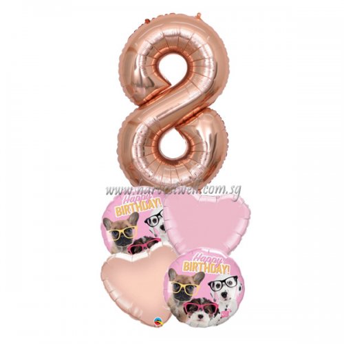 Puppies with Glasses Birthday Age Balloon Bouquet