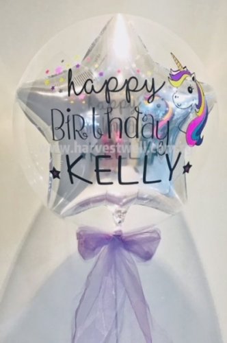 Unicorn Star Balloon In Customised Print On Bubble Balloon