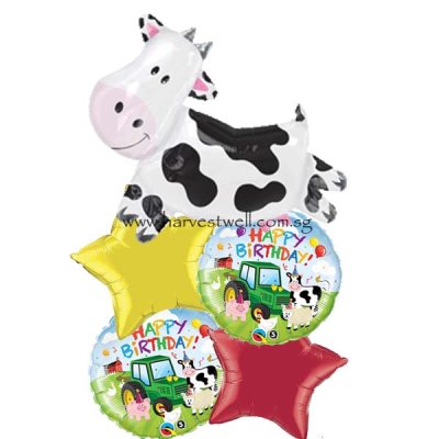 Barnyard Cow Birthday Balloon Bouquet Singapore