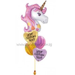 Personalised Pink Glitter Unicorn Balloon Bouquet