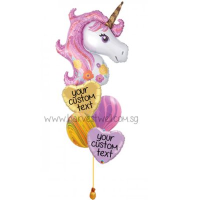Personalised Pink Glitter Unicorn Balloon Bouquet Singapore