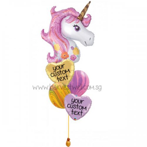 Personalised Pink Glitter Unicorn Balloon Bouquet