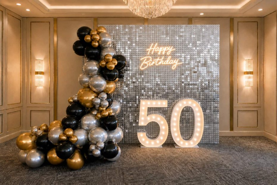 Shimmer Wall Balloon Garland with Marquee Number Lights Singapore