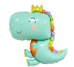 Cute Baby Dinosaur with Crown Super Shape Mylar Balloon