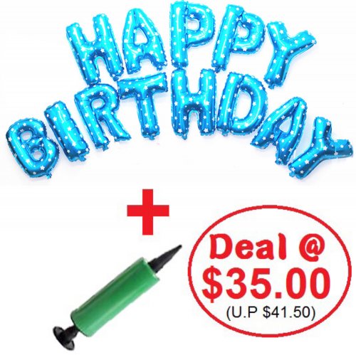 Mini Alphabet (BLUE) Foil With Balloon Pump DIY Value Pack