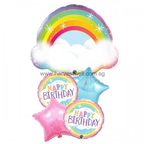 Pastel Rainbow Shinning Star Birthday Balloon Bouquet