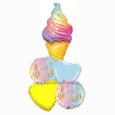 Pastel Rainbow Swirl Ice Cream Cone Balloon Package Singapore