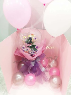 Customize Bubble Rose Hand Bouquet in Balloon Box Singapore