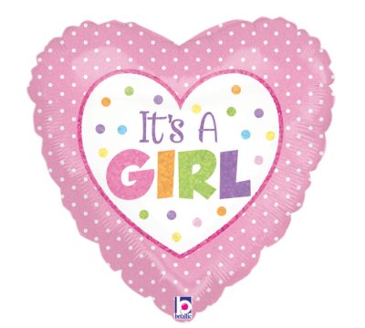 It's A Girl Dots Heart-Shape Mylar Balloon Singapore