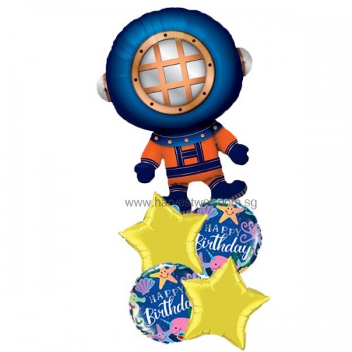 Deep Sea Diver Happy Birthday Balloon Bouquet