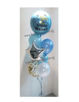 Personalised Baby Blue Theme Balloon Bouquet Singapore