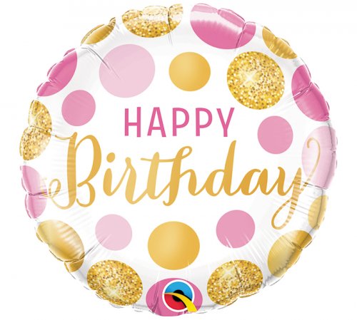 HBD Pink & Gold Dots Mylar Balloon