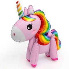 Mini Standing Pet Rainbow Pink Unicorn (Air-filled) Balloon
