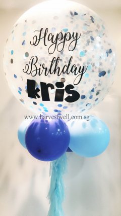 HBD Blue Mix Confetti Jumbo Helium Latex Balloon