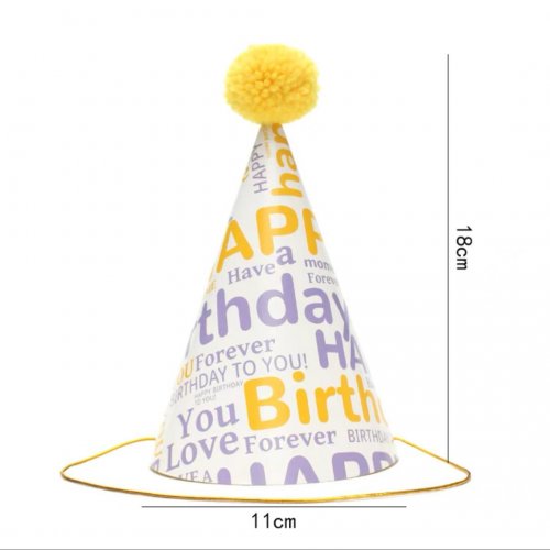 Yellow Purple Font Birthday Party Cone Hat