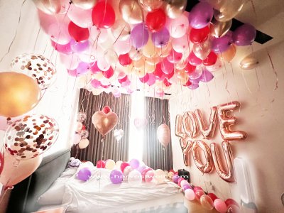 Infinite Rose Gold Love Bedroom Balloon Decoration Package Singapore