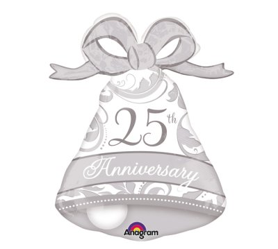 25th Anniversary Silver Bell Super Shape Mylar Balloon Singapore