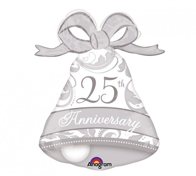 25th Anniversary Silver Bell Super Shape Mylar Balloon