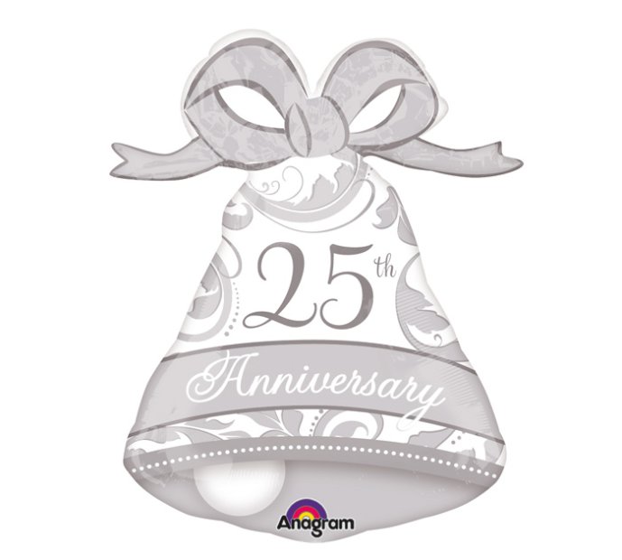 25th Anniversary Silver Bell Super Shape Mylar Balloon Singapore