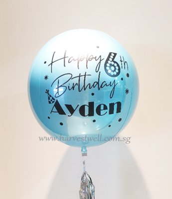Customize HBD Light Blue ORBZ Balloon Singapore