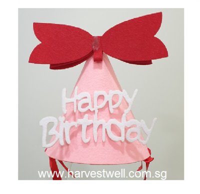 Birthday Red Ribbon Pink Party Cone Hat Singapore