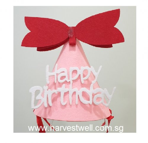 Birthday Red Ribbon Pink Party Cone Hat