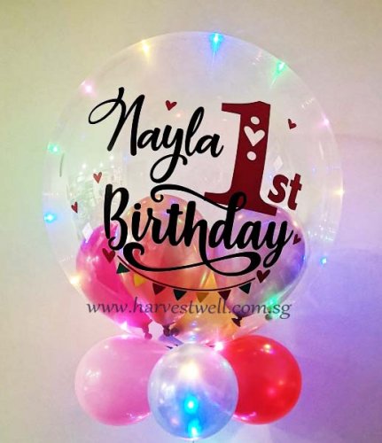 Customised 1st Birthday Girl Bubble Balloon