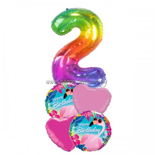Tropical Cool Flamingo Birthday Age Balloon Package