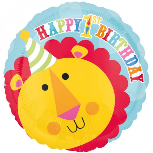 Happy 1st Birthday Party Lion Mylar Balloon
