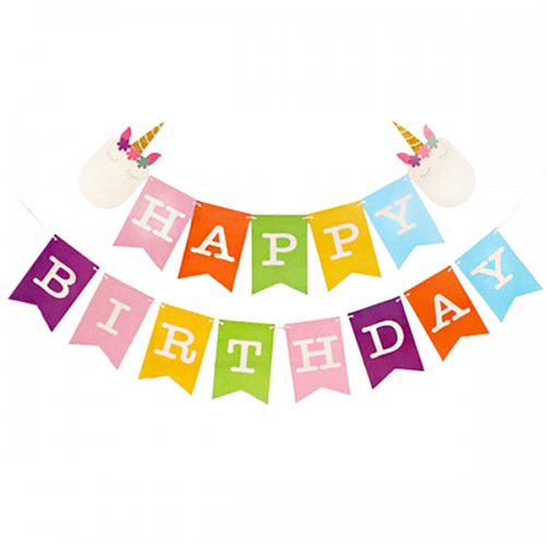 Happy Birthday Unicorn Bright Pastel Party Jointed Banner