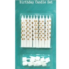 Gold Polka Dots on White Birthday Candles