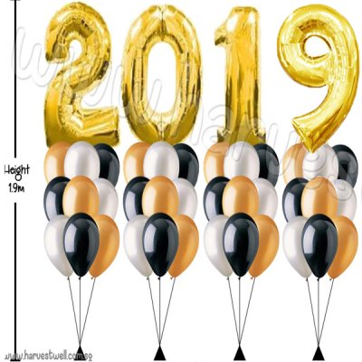 Gold Megaloon Number 2019 Helium Balloon Column Singapore