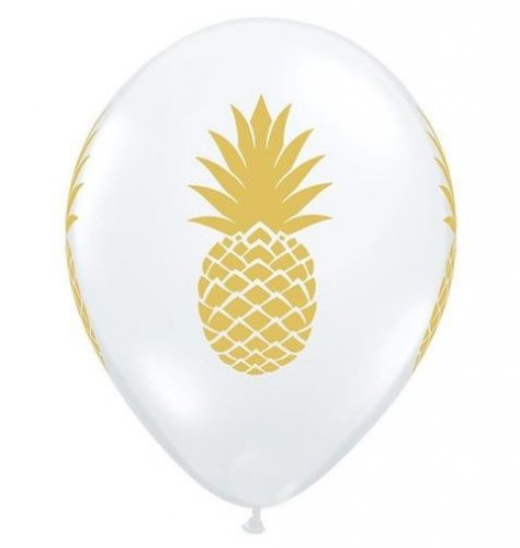 Golden Pineapple on Diamond Clear Helium Latex Balloon