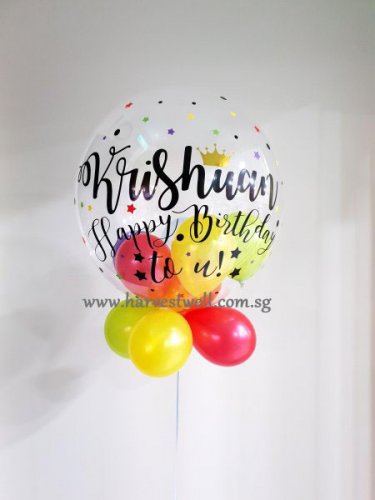 Customised Happy Birthday Stars and Dots Bubble Balloon