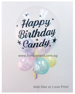 Customised Happy Birthday Stars Around Bubble Balloon Singapore