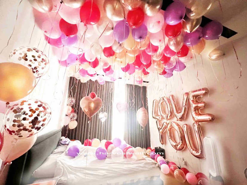 Infinite Rose Gold Love Bedroom Balloon Decoration Package Singapore