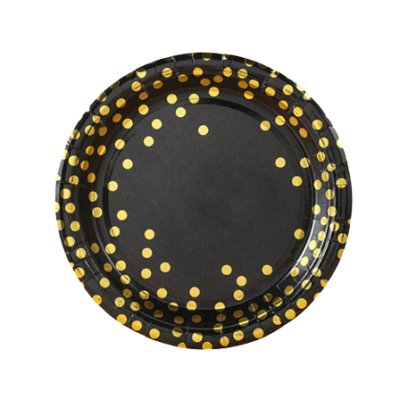 Black Gold Polka Dots 7inches Dessert Paper Plate 25pcs Singapore